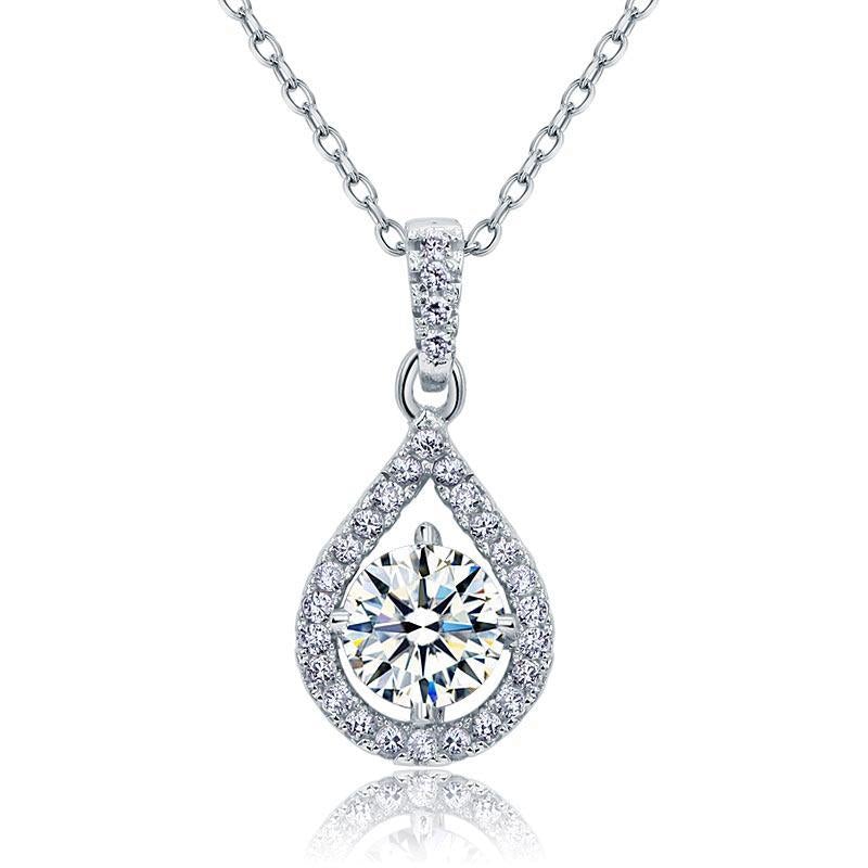 Sterling Silver Necklace, 1 Carat Round Cut Diamond Pendant Necklace