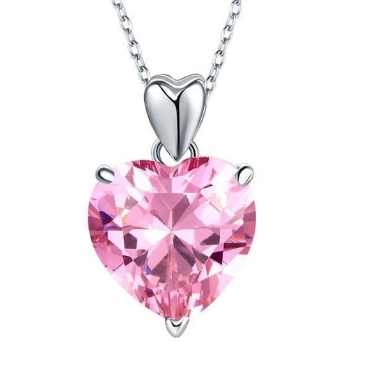 Sterling Silver Necklace, 5 Carat Pink Heart Pendant Necklace