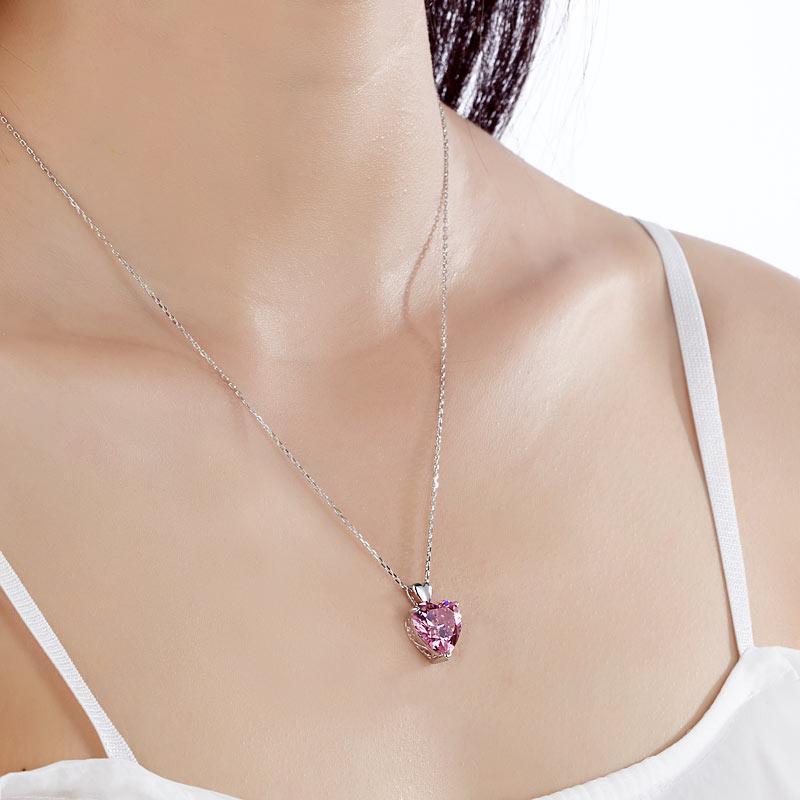 Sterling Silver 5 Karat Pink Heart Pendant Necklace