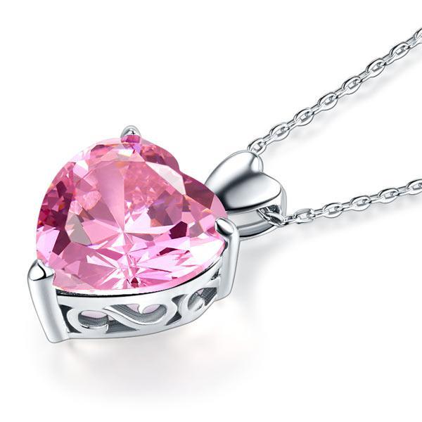 Sterling Silver 5 Karat Pink Heart Pendant Necklace