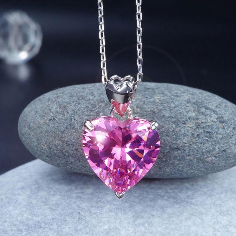 Sterling Silver 5 Karat Pink Heart Pendant Necklace