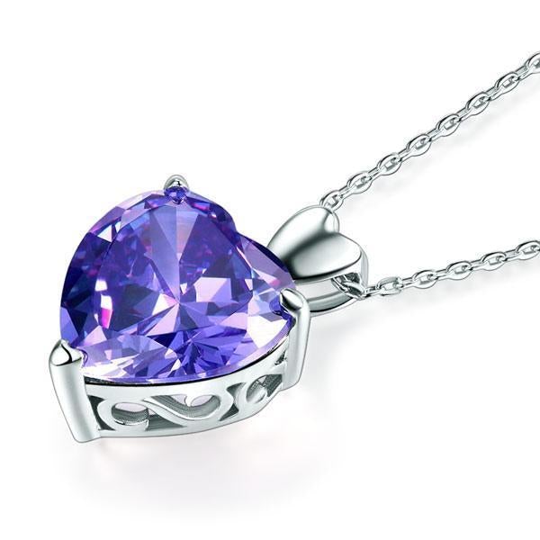 Sterling Silver 5 Karat Purple Heart Pendant Necklace