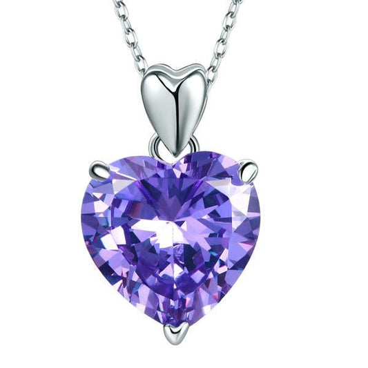 Sterling Silver Necklace, 5 Carat Purple Heart Pendant Necklace