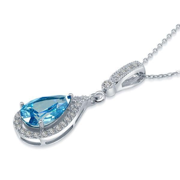 Sterling Silver Blue Tear Drop Pendant Necklace