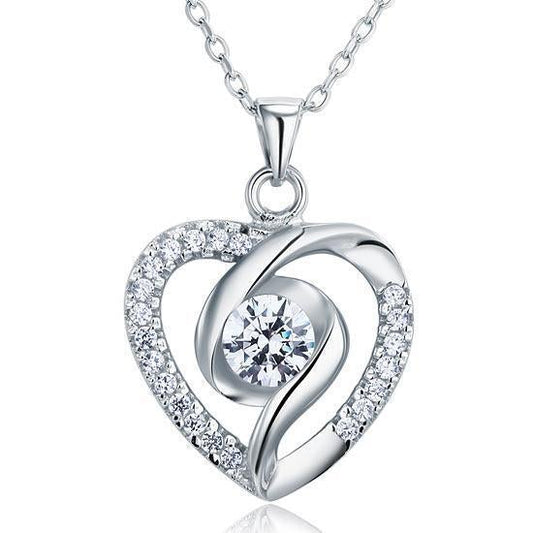 Sterling Silver Necklace, Diamond Heart Pendant Necklace