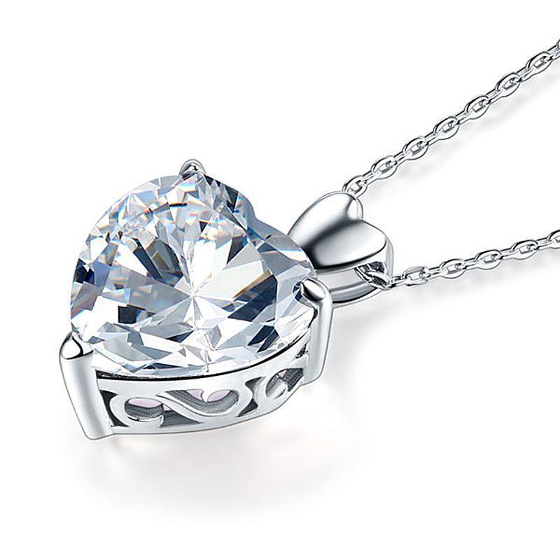 Sterling Silver Heart Created Diamond Pendant Necklace