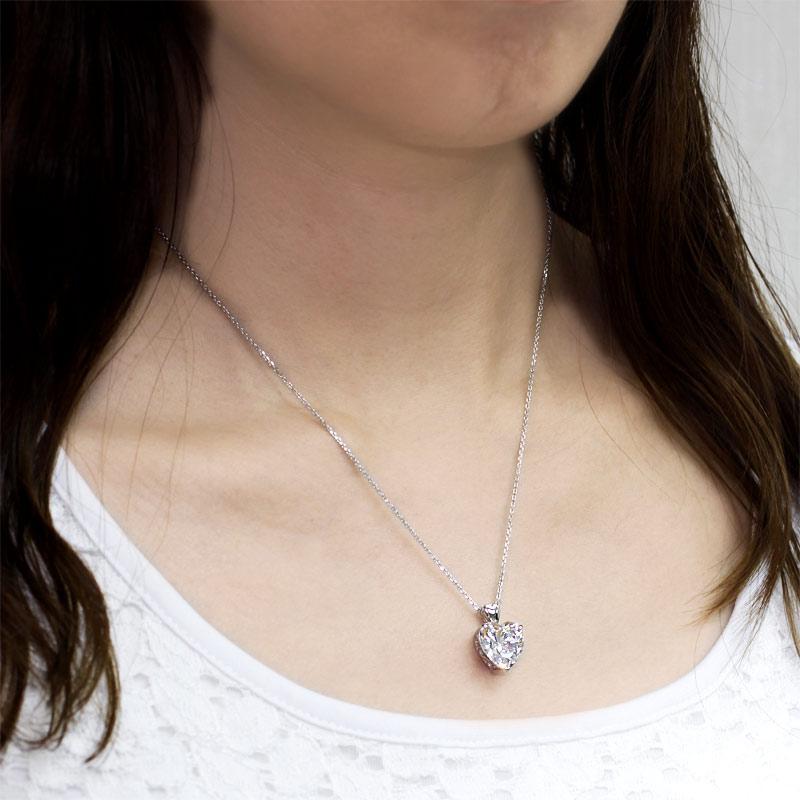 Sterling Silver Heart Created Diamond Pendant Necklace