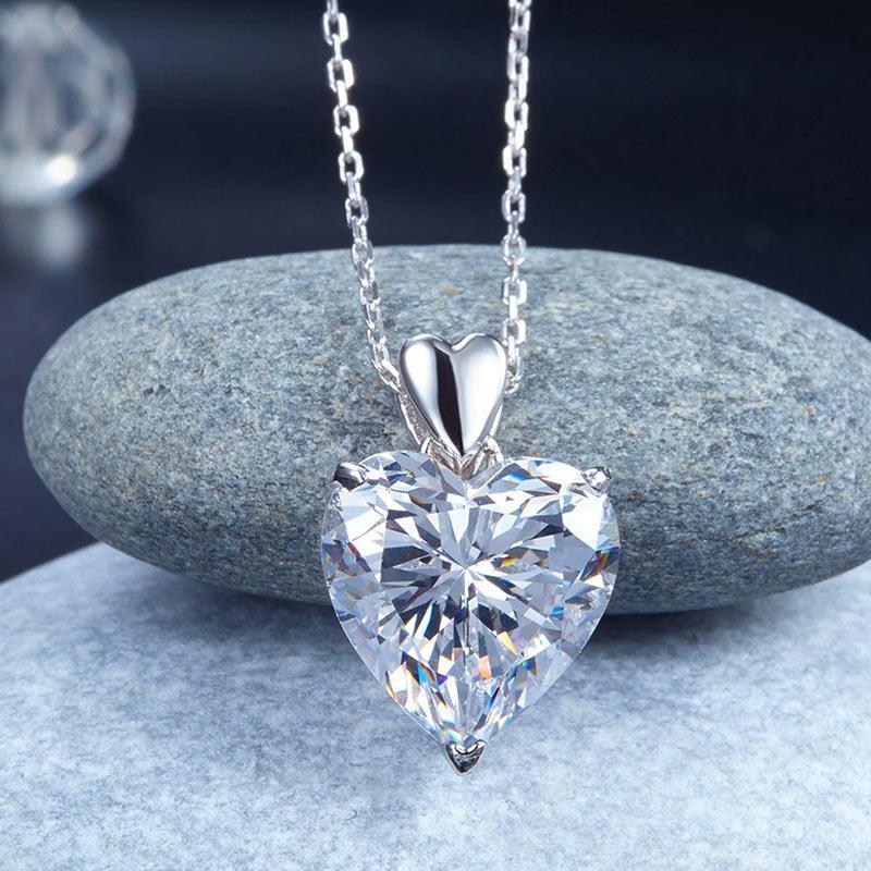 Sterling Silver Heart Created Diamond Pendant Necklace