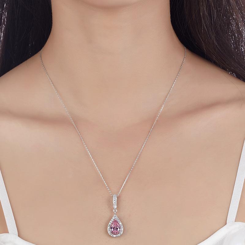 Sterling Silver Pink Tear Drop Pendant Necklace