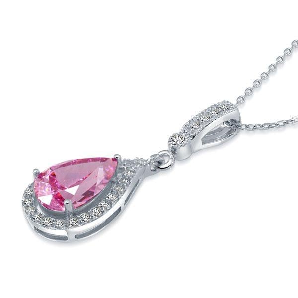 Sterling Silver Pink Tear Drop Pendant Necklace