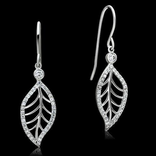 Sterling Silver Leaf Earrings with AAA Grade CZ